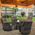 Belord 5 Pieces Patio Wicker Furniture Set - 4 Outdoor Swivel Rocker Glider Chairs with Propane Fire Pit Table, Patio Conversation Set Grey Cushion Perfect for Casual Gathering