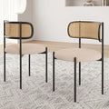 Farini Dining Chairs Set of 2,Mid-Century Modern Kitchen Chair Rattan Backrest Round Upholstered Sherpa Dining Chairs with Metal Legs,Light Brown