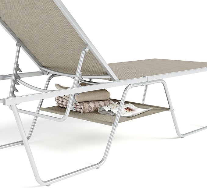 Sophia & William Outdoor Chaise Lounge Chair Set of 2, 78" Long Reclining Lounge Chairs with 5 Adjustable Backrest, Oversized Patio Chaise Lounge Chair for Outside Poolside Beach Yard, Grey