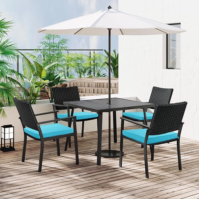 Outdoor Chair Cushions 16 x 17 Inch, Set of 4, Waterproof Patio Chair Cushions with Tie 5 Year Color Fastness Thick Outdoor Seat Cushion for Garden Lawn Patio Furniture Teal