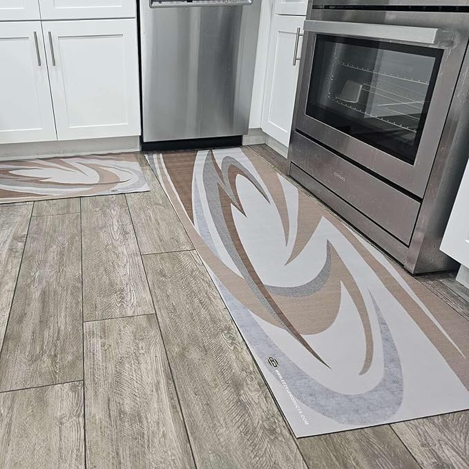 EEZ RV Products Anti-Fatigue Kitchen Mat Set of 2 Non Slip Cushioned Mats and Runner for an RV or a Home-Brown