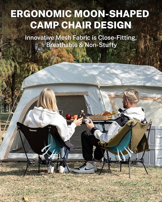 Gonex Portable Camping Chair, The 5th Gen Ultralight Compact Backpacking Foldable Lightweight Folding Chair for Outdoor Camp Hiking Beach Picnic Concert, Supports 330lbs (Black, 2 PCS)
