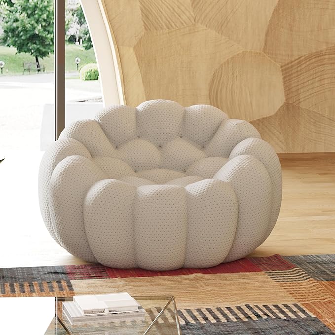 JACH 49.21'' Modern Lazy Floor Sofa, Oversized Bubble Couch Chair, Upholstered Mesh Fabric Bubble Sofa, 3D Honeycomb Shape Curved Couch for Living Room/Office/Apartment/Small Space (Light Grey)