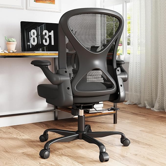 ZZH Ergonomic Office Chair Set of 8 with Adjustable Lumbar Support, Mesh Home Office Desk Chair with Wheels and Flip-up Arms, Black