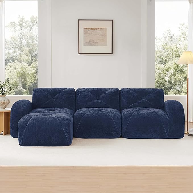 Modular Sectional Sofa with Free Combination,Boneless Floor Couch for Living Room & Lounge,Velvet 3-Seater Sectional Couch with Ottoman,No Assembly Needed