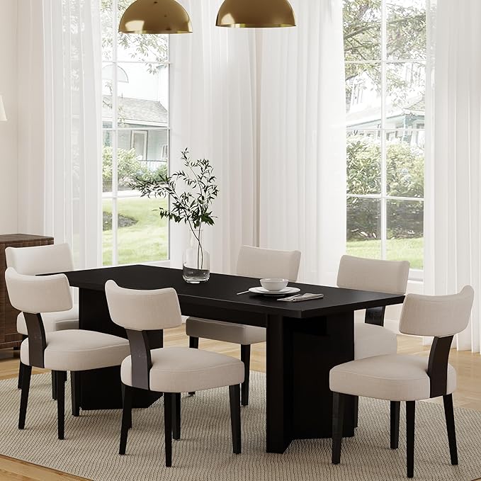 RIVOVA Upholstered Dining Chairs Set of 6 Modern Wooden Kitchen Chairs Fabric Side Dining Room Chair Farmhouse Dinner Chair, Beige