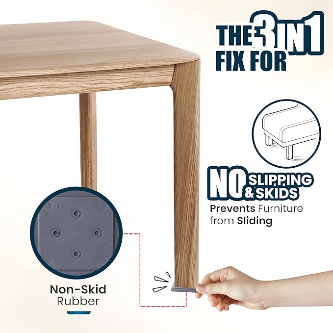 Stable the Table-12 Pack-Walnut Square, Furniture Leveler & Riser, Anti-Slip Sofa Gripper for Hardwood Floors, Floor Protector, Stacking Furniture Pad, Bed, Desk, Couch & Table Stabilizer, Made in USA