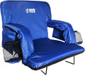 BRAWNTIDE Stadium Seat with Back Support - Comfy Cushion, Thick Padding, 2 Steel Bleacher Hooks, 4 Pockets, 2 Cup Holders, Reclining Back, Ideal Chair for Sport Events, Beaches, Camping, Concerts
