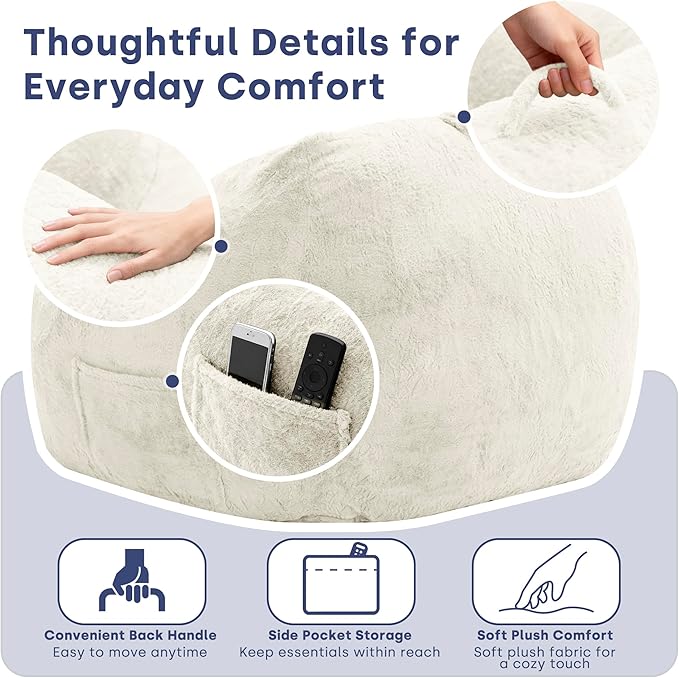 SUNBURY 47.2" L-Shaped Bean Bag Chair with Arms, Memory Foam Filled Lazy Sofa with Portable Handle & Side Pocket, Plush Floor Chair for Adults, Game Room, Bedroom, Living Room (Blue)