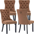 YeahFurn Espresso Brown Mid Century Modern Dining Chairs Set of 4, Linen Upholstered Kitchen & Dining Room Chairs with Nailhead Trim & Solid Wood Legs, Elegant Sillas De Comedor (Coffee, 4 Pcs)