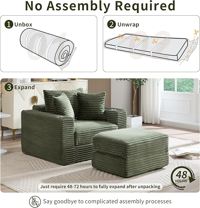 Boneless Chaise Lounge Chair Indoor, All-Foam Convertible Lounge Chair with No Frame, Wide Reclining Floor Lounger for Reading, Napping & Relaxation, No Assembly Needed (Green)