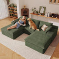 107" Cloud Sectional Couch with U-Shaped Chaise,Corduroy Viral Boneless Sofa with Ottoman,Memory Foam Couches in a Box with Deep Seat for Living Room,No Assembly Required (Green,Left-Facing Chaise)
