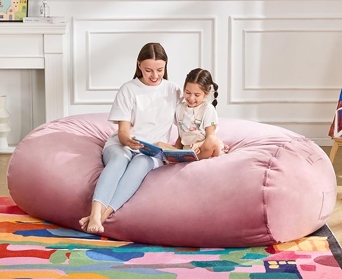 Hobestluk 5FT Bean Bag Chair Large Beanbag Lounger with Removable Cover Adult Bean Bag Chair with Portable Handle Desgin for Living Room Bedroom (Pink, 5FT)