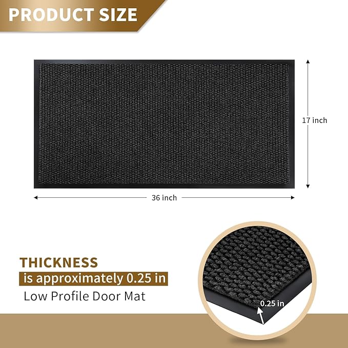 Yimobra Doormat Outdoor Indoor Entrance 36 x 17, All-Season All-Weather Front Door Mat, 100% Waterproof Welcome Matt for Floor Garage Outside Entry, Stain and Fade Resistant,Black