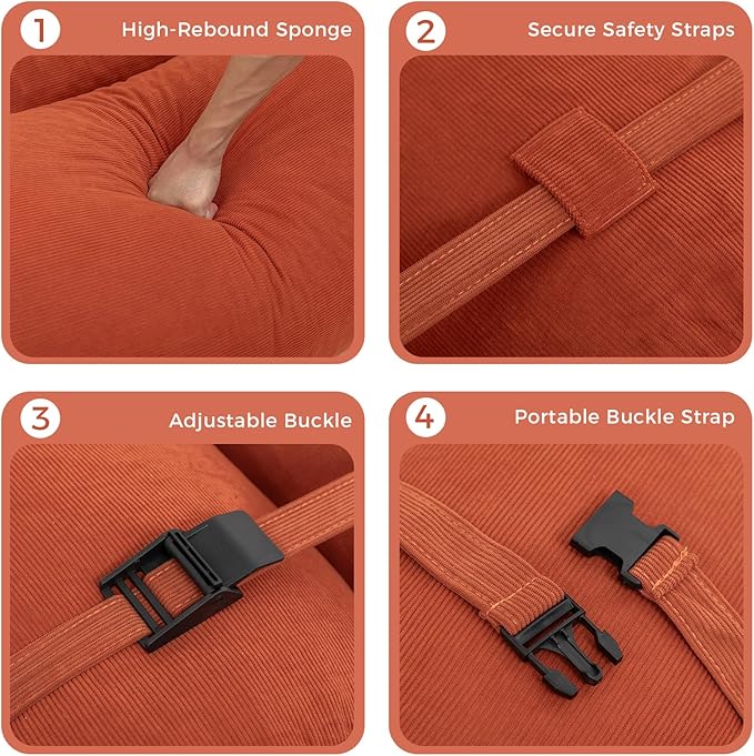 Ekskiei Bean Bag Sofa, Corduroy Sectional with Connecting Straps, Flexible Floor Seating, Soft Foam Filled Lounger, Non-Removable Cover, Reconfigurable Design,Living Room,Bedronm&Offices,Orange