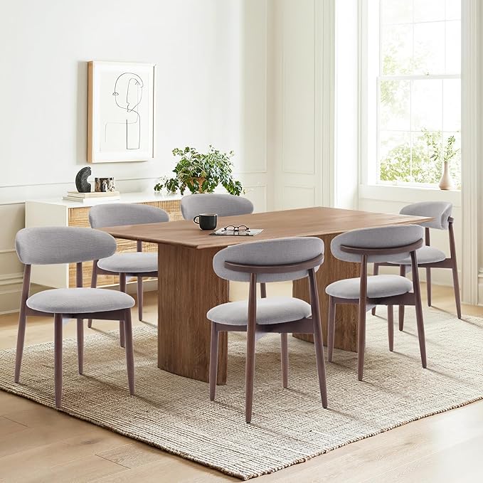 COLAMY Wooden Dining Chairs Set of 2, Modern Fabric Upholstered Dining Room Chair, Farmhouse Kitchen Chairs with Foot Pegs, Light Grey