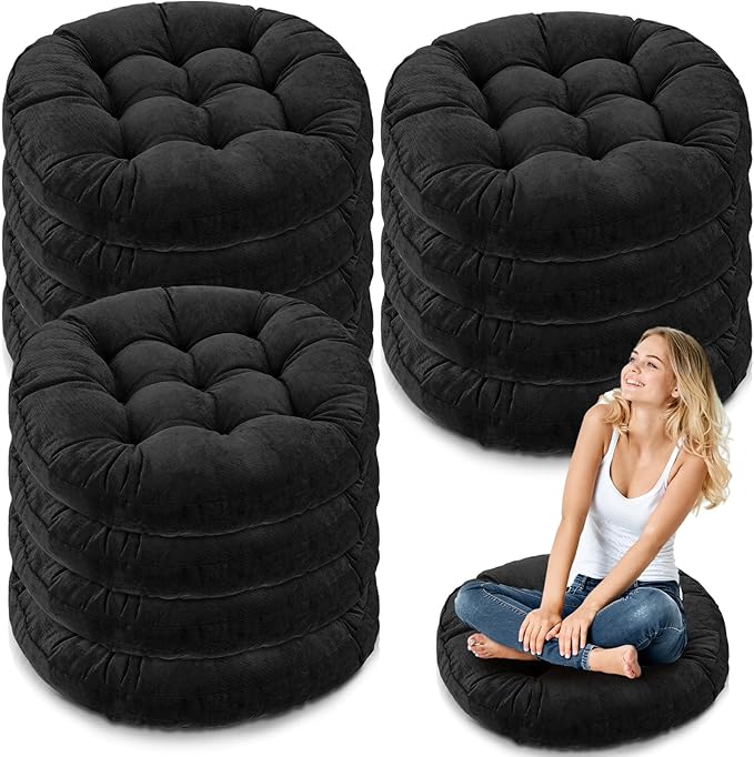 Jerify Floor Pillow Cushions 22 x 22 Inch Round Square Large Meditation Floor Pillow for Classroom Adult Meditation Picnic Party Cushion for Seating Gift Christmas(Round,Black,12 Pcs)