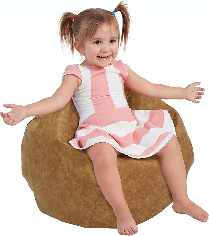 FDP Rustic Kid 22" Bean Bag Chair, Furniture for Kids, Perfect for Reading, Playing Video Games or Relaxing, Alternative Seating for Classrooms, Daycares, Libraries or Home - Pecan