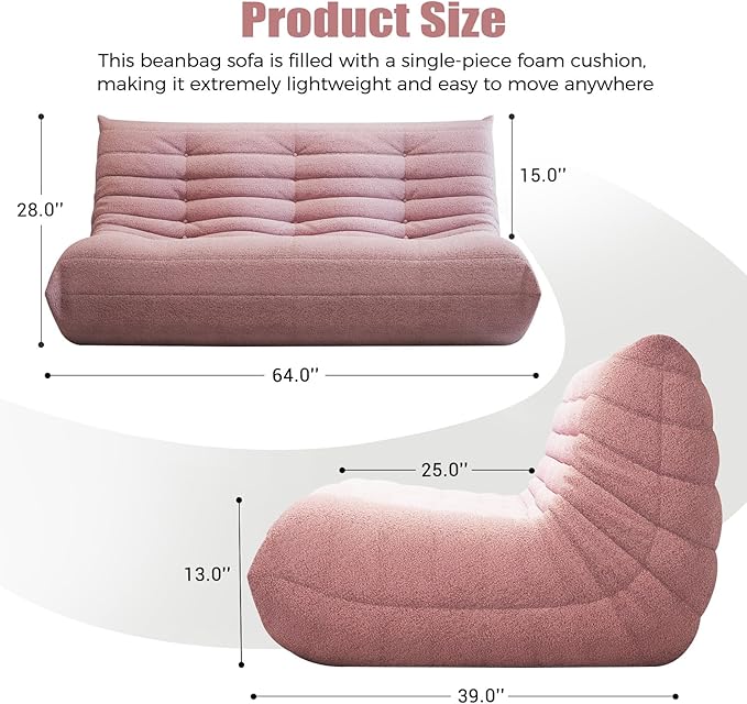 Selyteramy 3 Seat Oversized Bean Bag Chairs for Adults, Memory Foam Fireside Beanbag Couch, Comfy Bean Bag Lounger Lazy Sofa for Living Room, Bedroom, Playroom, Pink