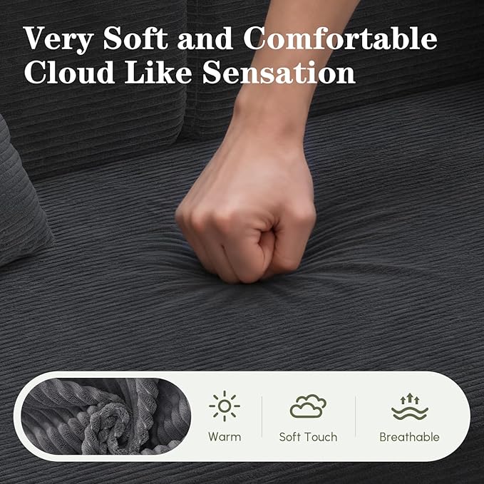 4-in-1 Convertible Sofa Bed, 78 Inch Corduroy Loveseat Sleeper with Pull-Out Bed, Boneless Fixed-Frame Floor Futon for Living Room