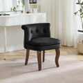 WUTUTUEE Velvet Vanity Chair with Solid Wood Legs, Tufted Upholstered Vanity Stool with Back, Mid Century Small Makeup Accent Chair for Bedroom, Living Room, Black