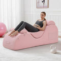 DRMBOOK Yoga Chairs for Adults, Corduroy Fabric Chaise Lounge with Headrest, Boneless Yoga Sofa Couch with Waist Cushion, Movable Footrest, Side Pockets for Relaxation Exercise Stretching (Pink)
