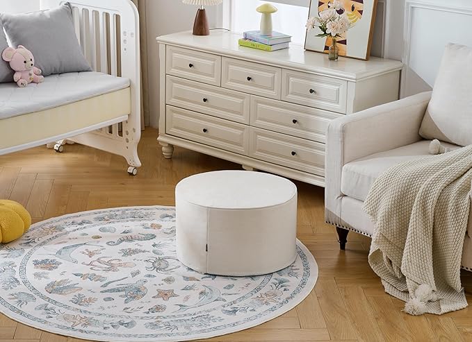 Weaverlane Large 22" Sturdy Ottoman Pouf for Living Room, Bedroom, Playroom, High Density Foam Filling Footrest, Side Table, Extra Seating Home College Dorm Décor Extra Firm (Beige)