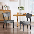UVV Upholstered Dining Chairs Set of 2, Mid Century Modern Tufted Kitchen Chairs Dining Room Chairs, Velvet Dinner Chair with Wood Legs for Dining Room Kitchen, Dark Grey-Black Legs