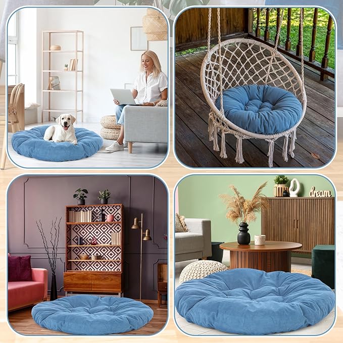 Large Floor Cushion Seating Round Floor Pillow Cushion for Adults Oversized Playroom Pillows Reading Nook Big Pillow for Sitting Meditation Yoga Living Room Sofa Balcony(Lake Blue,Classic)