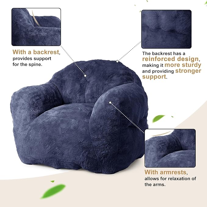 51" Big Bean Bag Chair for Adults Kids, Oversized Bean Bag Chairs with Filler Included, Soft Cozy Beanbag Couch Floor Sofa Chair for Living Room Dorm,Navy Blue