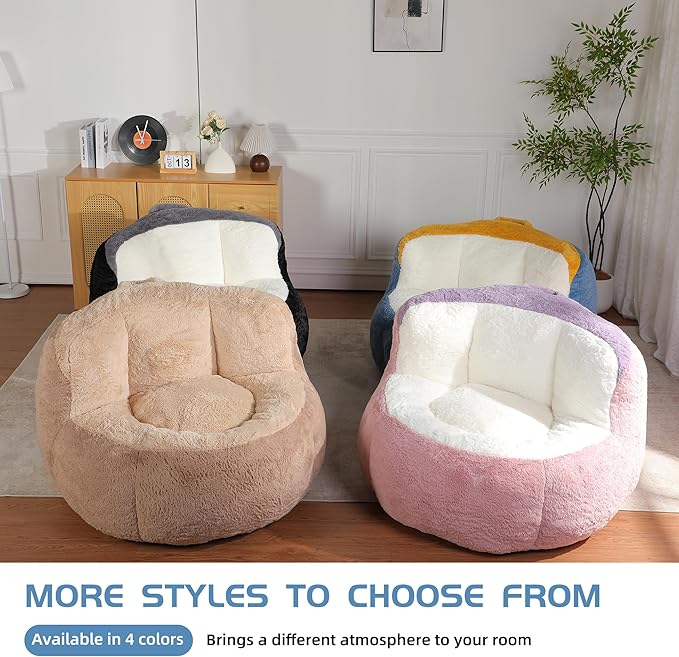 KEIKI Oversized Bean Bag Chairs, Bean Bag Couch for Adults and Kids, Large Reading Chair, Multicolor Faux Fur Floor Sofa for Reading, Playing or Relaxing
