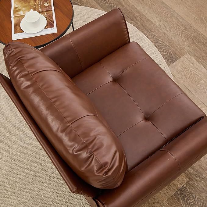 TYBOATLE Accent Chairs Set of 2, Comfy Modern Living Room Brown Leather Reading Accent Chairs Tufted Mid Century Arm Chair Small Salon Chair for Office Bedroom (2, Brown)