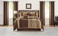 Grand Avenue Elegant Brown Comforter Set Califirnia King Size, Striped,15 Piece Room-in-A-Bag, Jacquard Bedding Set, All Season, Matching Decorative Pillows, Pillow Sham, Curtains