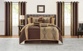 Grand Avenue Elegant Brown Comforter Set King Size, Striped,15 Piece Room-in-A-Bag, Jacquard Bedding Set, All Season, Matching Decorative Pillows, Pillow Sham, Curtains