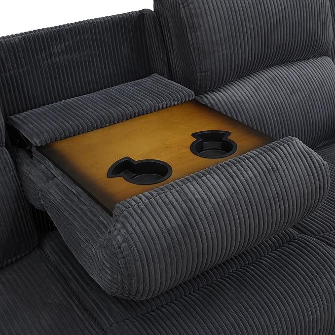 SIENWIEY Manual Recliner Sectional Sofa for Living Room,L Shaped Reclining Sectional Corner Couch with Sofa,Gray Corduroy Recliner Sofa Set with Storage Console/Drop Down Coffee Table/Cup Holders
