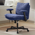 Kassipo Criss Cross Legged Office Chair with Wheels and Flip-Up Arms, Upholstered Criss Cross Desk Chair, Wide Seat Chairs for Home Office, Vanity, Apartment, Navy Blue