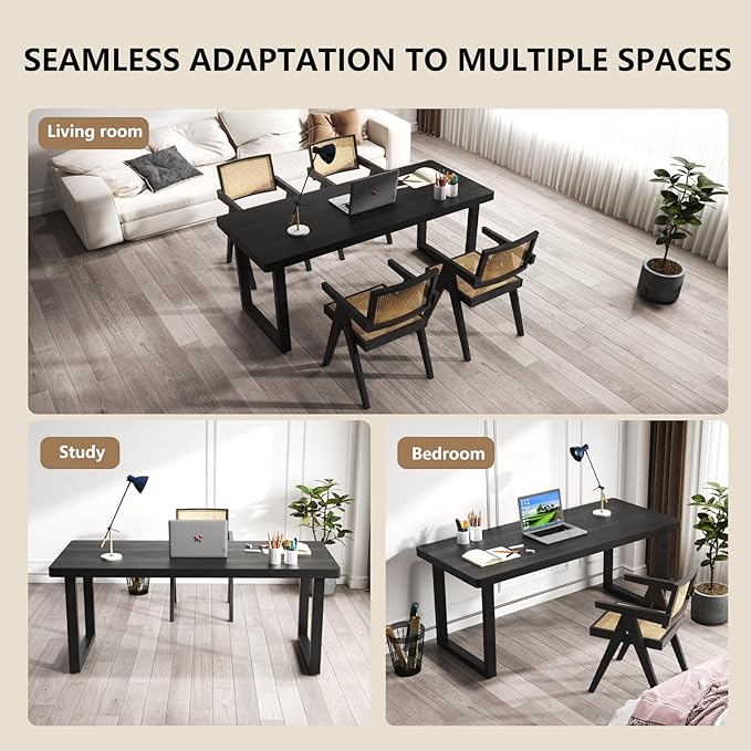 62.99in Solid Wood Computer Desk with Sturdy Metal Base - Stylish & Durable Black Office/Study Desk | Multiple Sizes for Home Office Workspace & Study Area