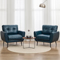 TYBOATLE Accent Chairs Set of 2, Comfy Modern Living Room Blue Faux Leather Reading Accent Chairs Tufted Mid Century Arm Chair Small Salon Chair for Office Bedroom (2, Blue)