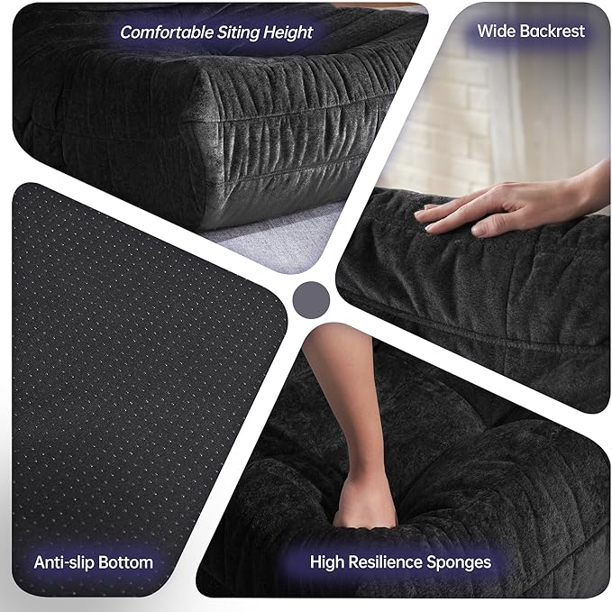 HABUTWAY Bean Bag Chair, Giant Bean Bag Chairs for Adults, 3 Seater Fireside Chair, Lazy Large Floor Bean Bag Sofa for Living Room, Bedroom, Dorm, Office (Black)