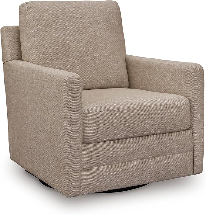Signature Design by Ashley Freybourne Next-Gen Nuvella Casual Stain Resistant Swivel Accent Chair with Reversible Cushions, Light Brown