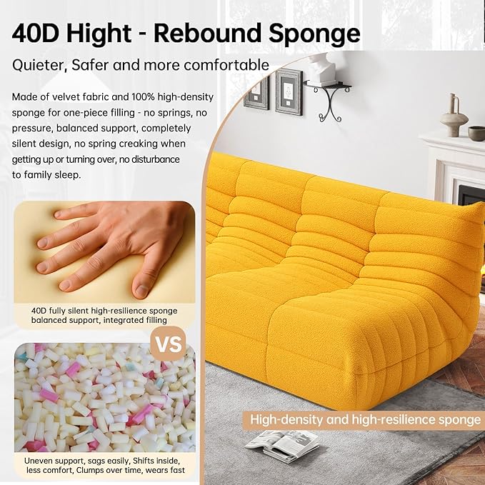 Bean Bag Chairs for Adults, BeanBag Reading Chair Memory Foam Couch 3-Seater, Floor Chair Soft Teddy Material, Comfy Reading Nook Chairs for Bedroom Living Room Office (Yellow)