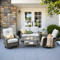CAODOC 5 Pieces Patio Furniture Set,Outdoor Furniture with Rockers, Rattan Conversation Sets w/Coffee Table, Grey Wicker Light Grey Cushion