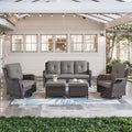 Belord 5 Piece Outdoor Patio Furniture Set - Wicker Furniture Patio Conversation Set, Outdoor Swivel Rocker Chairs with 3-Seater Sofa and 2 Ottomans for Small Space, Gray Cushion