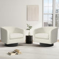 Swivel Barrel Chair, Modern Round PU Leather Accent Armchair for Living Room, Bedroom, Oversized Comfy Club Reading Chairs for Adults (Velvet Ivory, Set of 2)