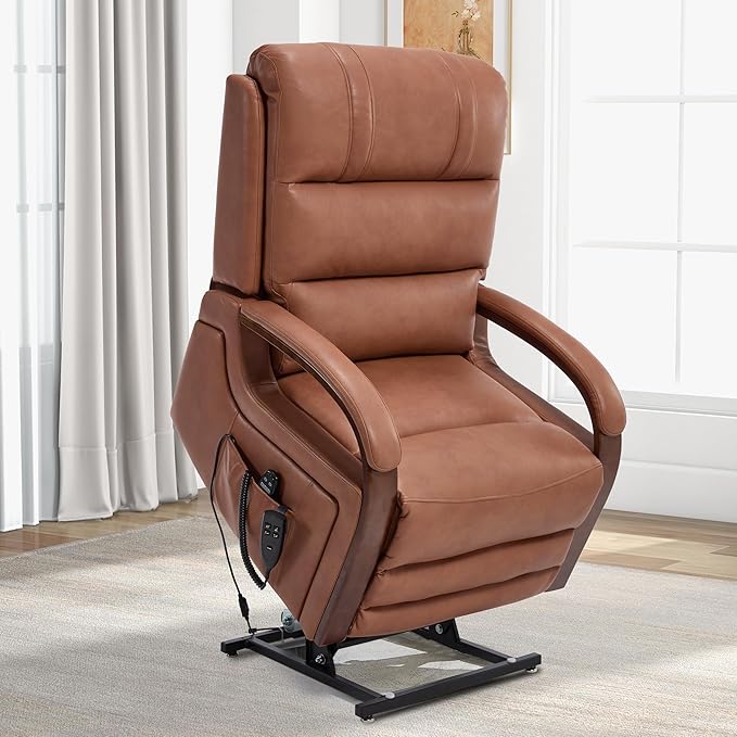 Dual Motor Power Lift Recliner Chair, Lay Flat Recliner, Lift Chair with Massage and Heat, Standing Assistance, Infinite Position Reclining, Living Room Chair (Faux Leather Orange)