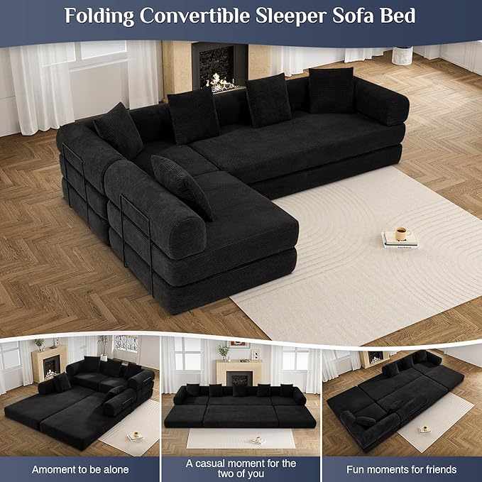 DAMAIFROM 157" Modular Sectional Loveseat Sofa Cloud Boneless Couch, Modern Sleeper Sofa for Customizable Living Spaces, Cozy Modular Couch for Indoor Room, No Assembly Required, Black