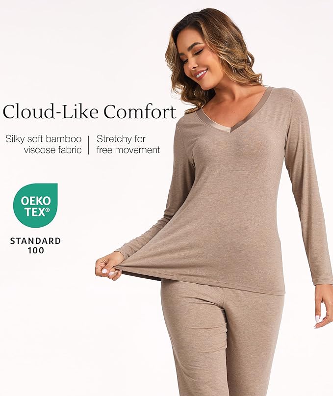 GYS Viscose from Bamboo Women's Pajama Sets Super Soft Long Sleeve Sleepwear Comfy Winter Pjs Sets S-4X