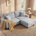DOPEDIO L-Shaped Sectional Sofa with Storage Ottoman, Modern Chenille Recliner Loveseat, Removable Couch Covers, Pocket Spring Cushions, Solid Wood Frame, Easy to Install (88.58inch, Light Gray)