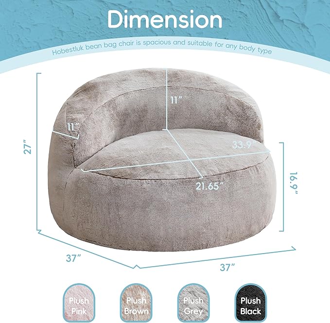 Hobestluk Bean Bag Chair Giant Bean Bag Chairs for Adults Big Bean Bag Chair with Memory Foam Filler Adults Large Beanbag with Faux Fur Cover for Bedroom (Plush Brown,Large)