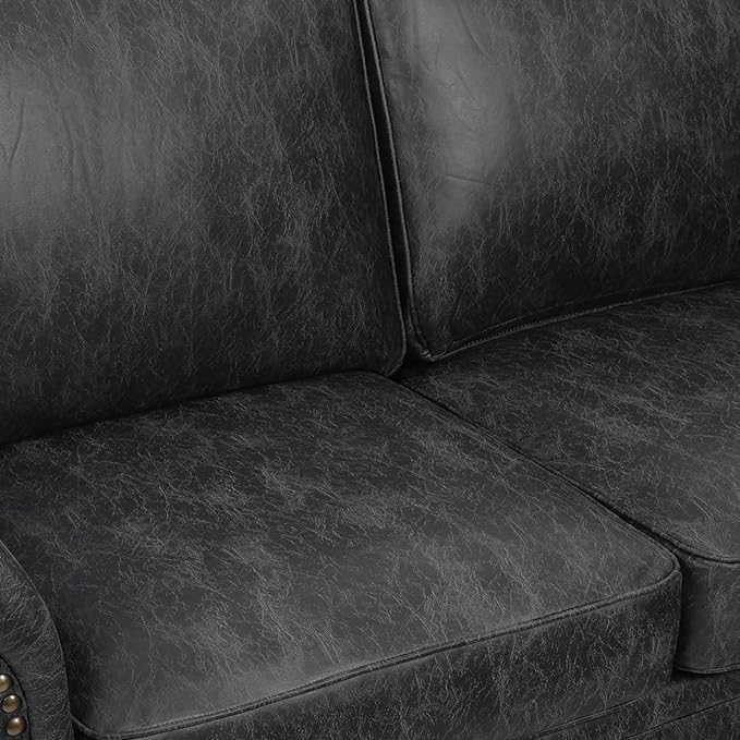 Couchus Living Room Furniture Sets,Mid-Century Vintage Sofa Couches with Rivet Design (Grey, Single+Loveseat)